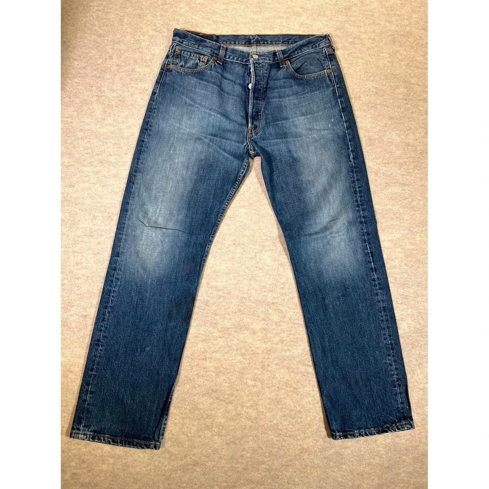 Levis 501 Original Fit Jeans Mens 36x32 Blue Denim Straight Leg Cotton High Rise